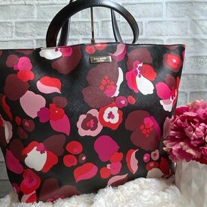Kate Spade Floral Tote with free matching wallet- Black, Red, Pink